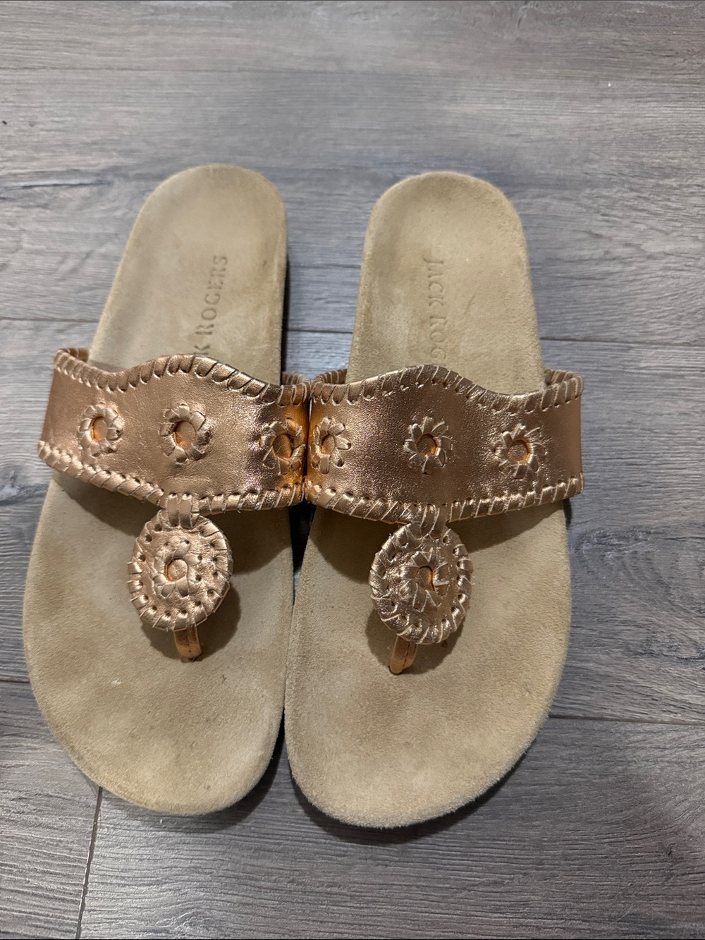 Jack Rogers Rose Gold Metallic Leather Thong Sandals